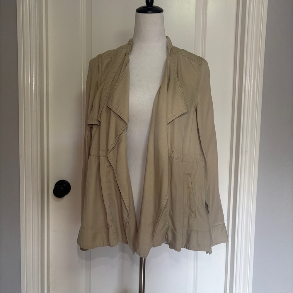 Beige Lightweight Draped Open-Front Jacket
